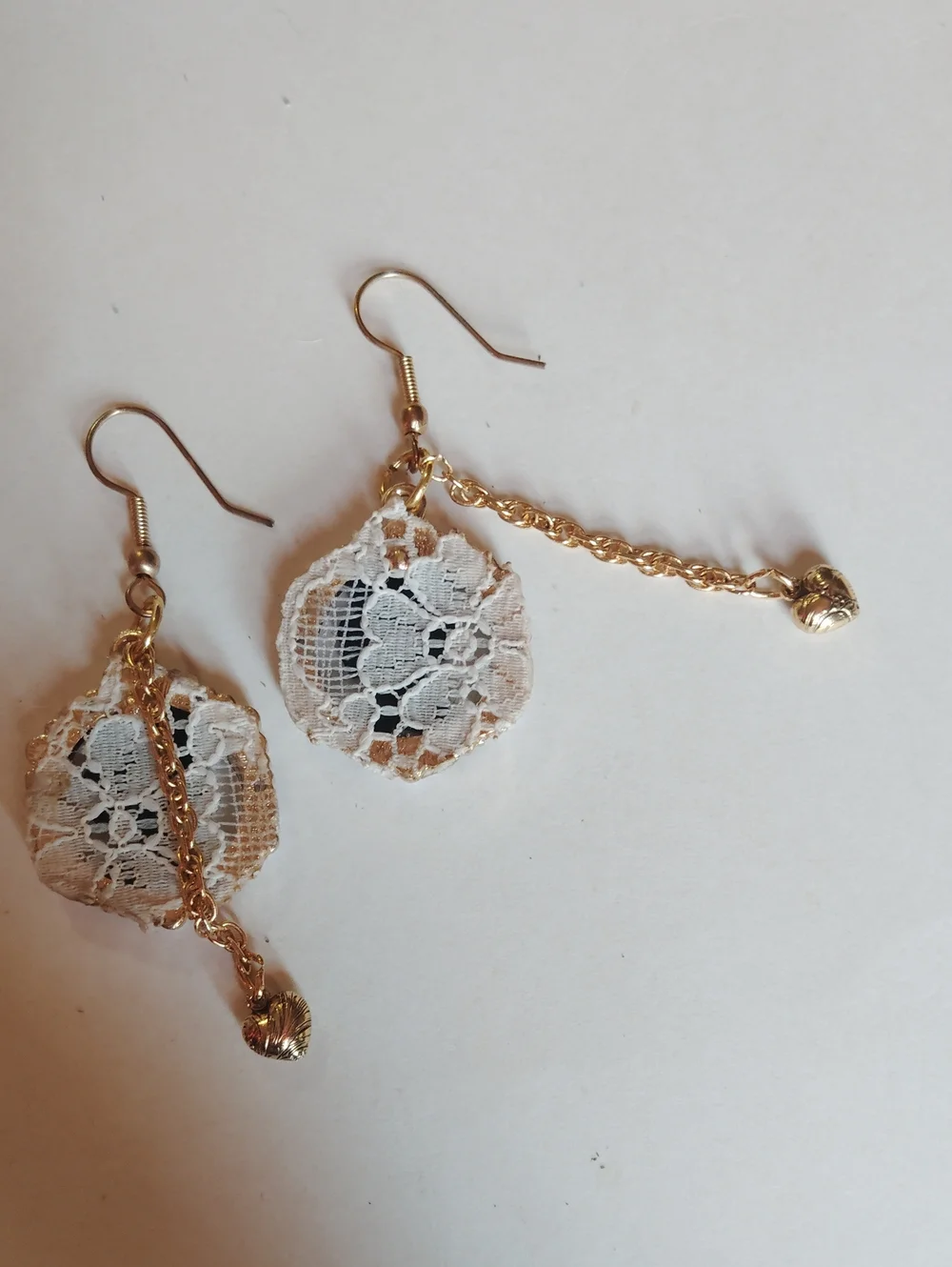 Vintage-Inspired Black Cameo White Lace & Pearl Drop Earrings Gold Dangle Heart
